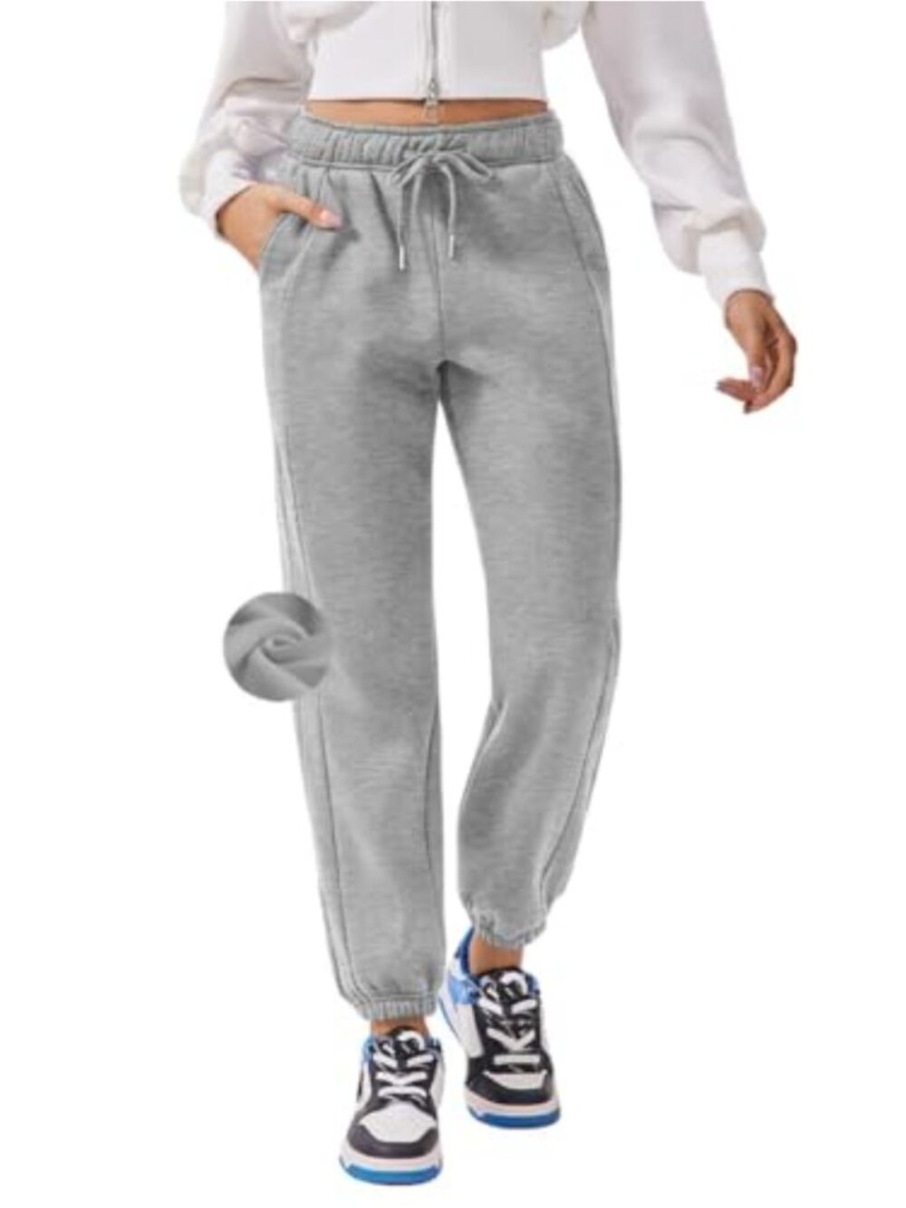 Women's Fleece Lined High Waisted Sweatpants with Pockets and Cinched Bottom